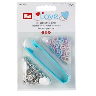 390700 Prym Love Druckknopf Jersey Color MS 8 mm rosa/hellbl./perle - KTE á 21 ST