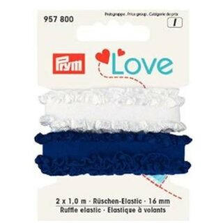 Abverkauf - 957800 Prym Love Rüschen-Elastic 16 mm blau/weiß 2 KTE à 2 m