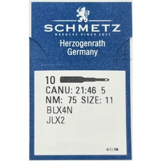 717287 - Schmetz - 21:46575 / JLX2 Nadeldicke: 75 / Preis pro Karte á 10 Nadeln