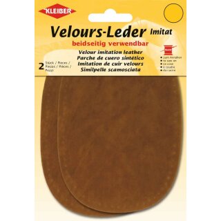 Velours-Leder Imitat beidseitig 2x 10 cm x 15 cm / mittelbraun