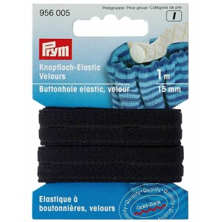 956005 Knopfloch-Elastic Veloursband 15 mm schwarz - KTE á 1 M