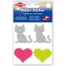 Reflex-Sticker ca. 4-5 cm / 2 Katzen silber, Herz pink u....