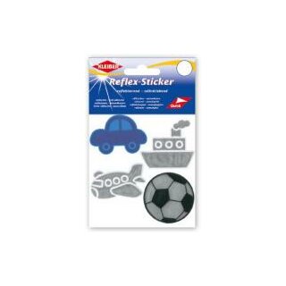 Reflex-Sticker ca. 3,5 - 5 cm /Auto blau, Schiff, Flugz., Fussball silber