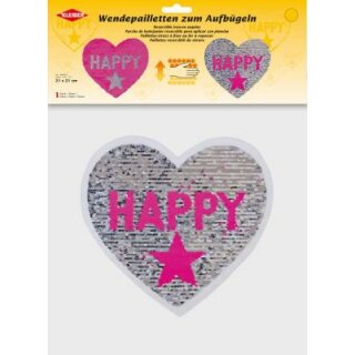 Wendepailletten Herz + Happy  21 cm x 21 cm