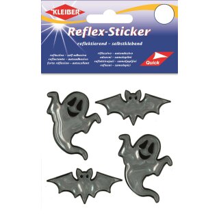 Reflex-Sticker 3 x 5,5 xm Fledermaus / 34x 5,5 xm Gespenst silber