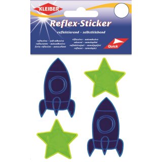 Reflex-Sticker Ø ca. 4 m Stern gelb / 3,5 x 6 cm Rakete blau