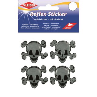 Reflex-Sticker 4 x Ø ca. 5 cm Totenkopf silber