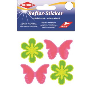 Reflex-Sticker Ø 4,5 - 5,5  cm / je 2 Blume gelb, Schmetterling pink