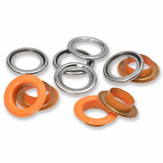 542566 Ösen mit Scheiben MS 14mm orange-silberfarbig - KTE á 15 ST