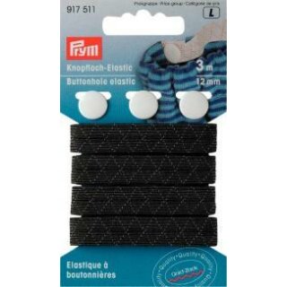 917511 Knopfloch-Elastic mit 3 Knöpfen 12 mm schwarz - KTE á 3 M