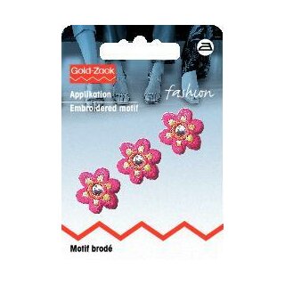 Abverkauf - 926133 Applikation Blume klein pink mit Spiegel - KTE á 3 St