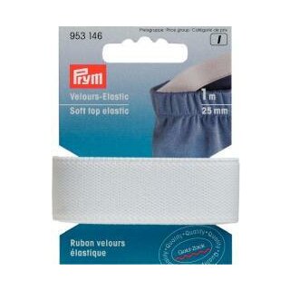 953146 Velour-Elastic 25 mm weiß - KTE á 1 M